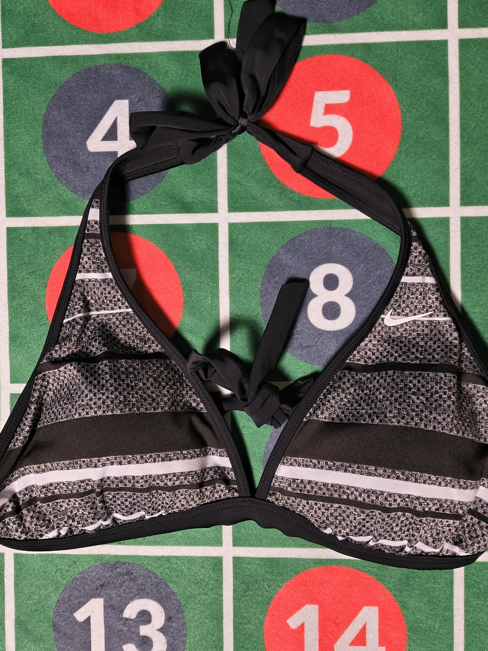 Nike Reversible Black Triangle Bikini Top Size L Gray Swoosh Swim Top - Picture 3 of 5